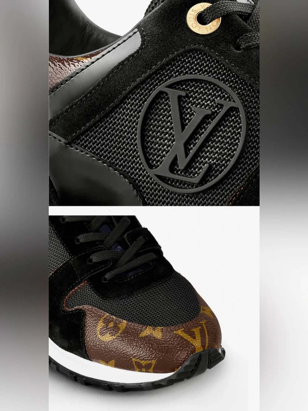 LOUIS VUITTON Run Away Black Suede Brown Monogram Runway Trainer Sneakers Shoes - Picture 6 of 16